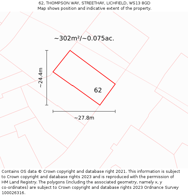 62, THOMPSON WAY, STREETHAY, LICHFIELD, WS13 8GD: Plot and title map