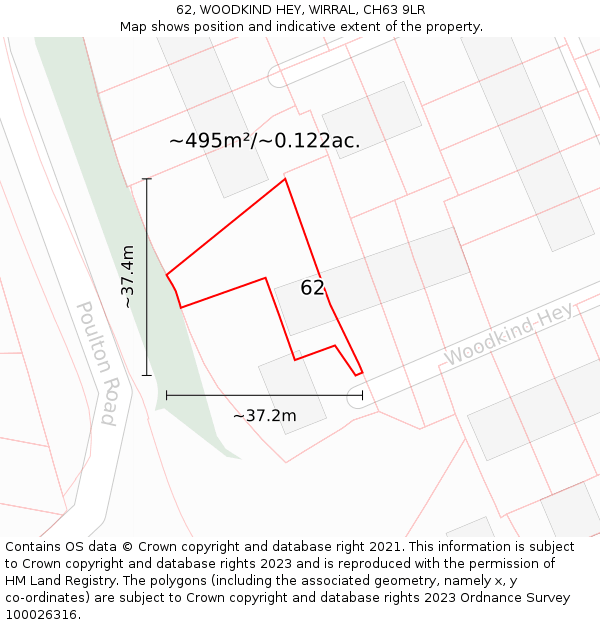 62, WOODKIND HEY, WIRRAL, CH63 9LR: Plot and title map