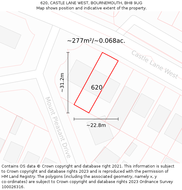 620, CASTLE LANE WEST, BOURNEMOUTH, BH8 9UG: Plot and title map