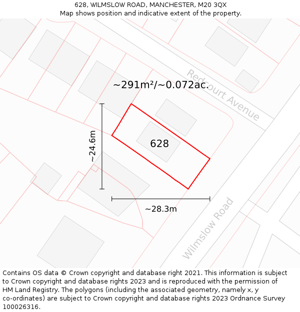 628, WILMSLOW ROAD, MANCHESTER, M20 3QX: Plot and title map