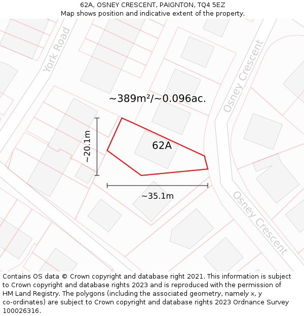 62A, OSNEY CRESCENT, PAIGNTON, TQ4 5EZ: Plot and title map