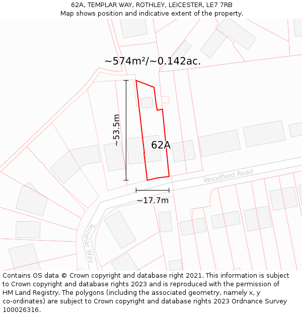 62A, TEMPLAR WAY, ROTHLEY, LEICESTER, LE7 7RB: Plot and title map