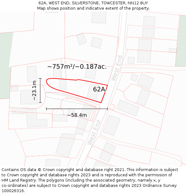 62A, WEST END, SILVERSTONE, TOWCESTER, NN12 8UY: Plot and title map