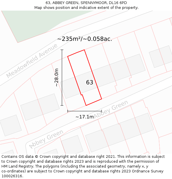 63, ABBEY GREEN, SPENNYMOOR, DL16 6PD: Plot and title map