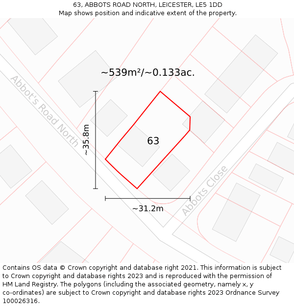 63, ABBOTS ROAD NORTH, LEICESTER, LE5 1DD: Plot and title map