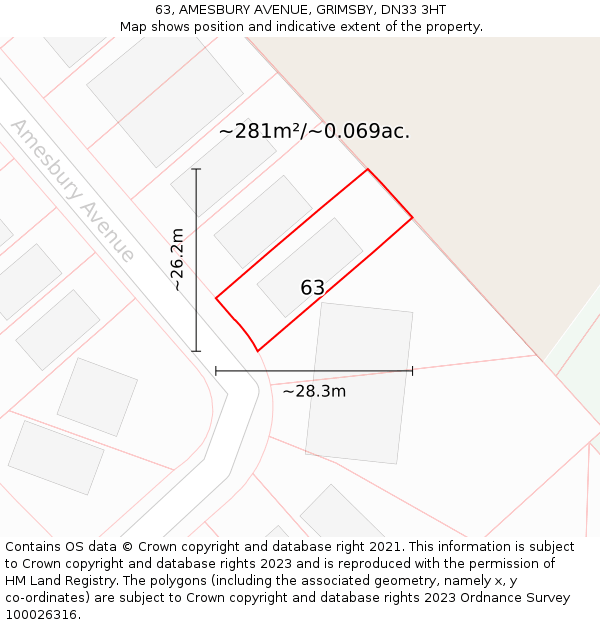 63, AMESBURY AVENUE, GRIMSBY, DN33 3HT: Plot and title map