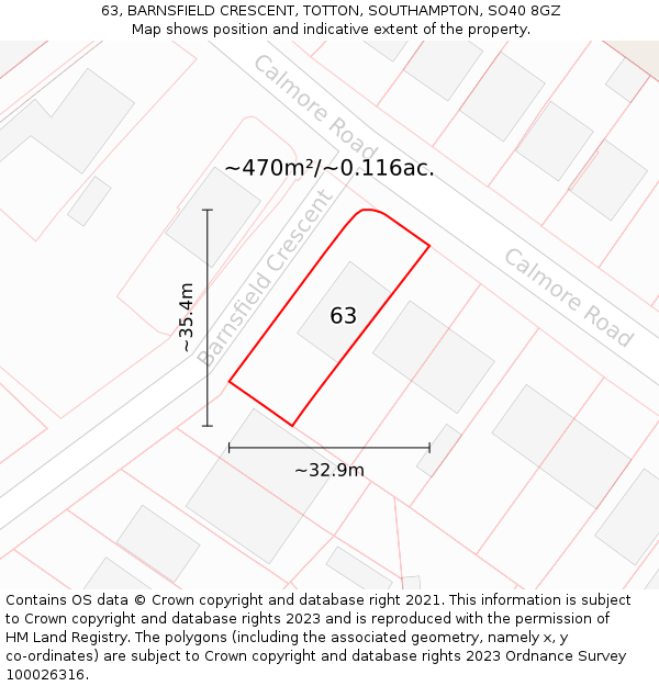 63, BARNSFIELD CRESCENT, TOTTON, SOUTHAMPTON, SO40 8GZ: Plot and title map