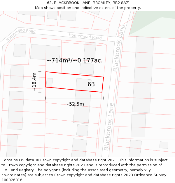 63, BLACKBROOK LANE, BROMLEY, BR2 8AZ: Plot and title map