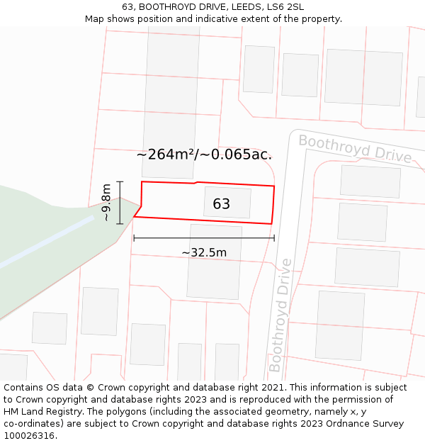 63, BOOTHROYD DRIVE, LEEDS, LS6 2SL: Plot and title map