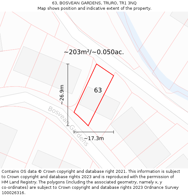 63, BOSVEAN GARDENS, TRURO, TR1 3NQ: Plot and title map