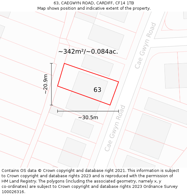 63, CAEGWYN ROAD, CARDIFF, CF14 1TB: Plot and title map