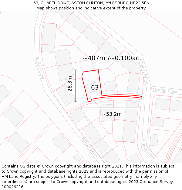 63, CHAPEL DRIVE, ASTON CLINTON, AYLESBURY, HP22 5EN: Plot and title map