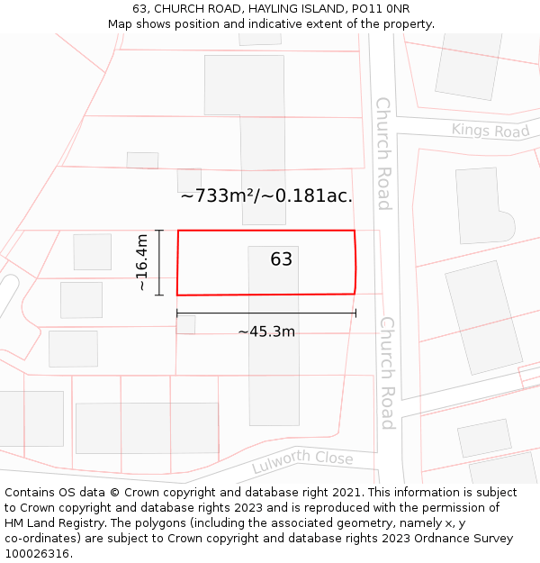 63, CHURCH ROAD, HAYLING ISLAND, PO11 0NR: Plot and title map