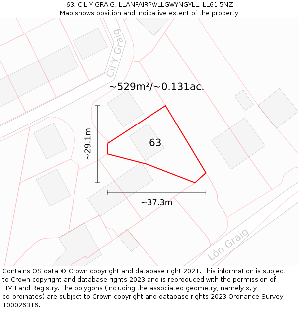 63, CIL Y GRAIG, LLANFAIRPWLLGWYNGYLL, LL61 5NZ: Plot and title map