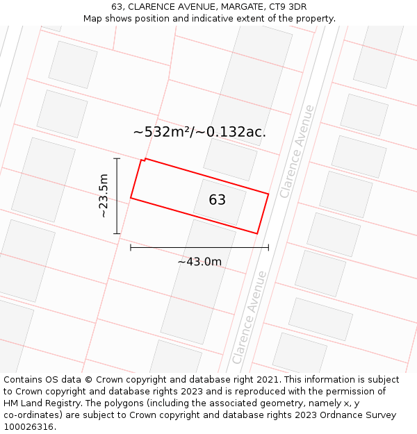 63, CLARENCE AVENUE, MARGATE, CT9 3DR: Plot and title map