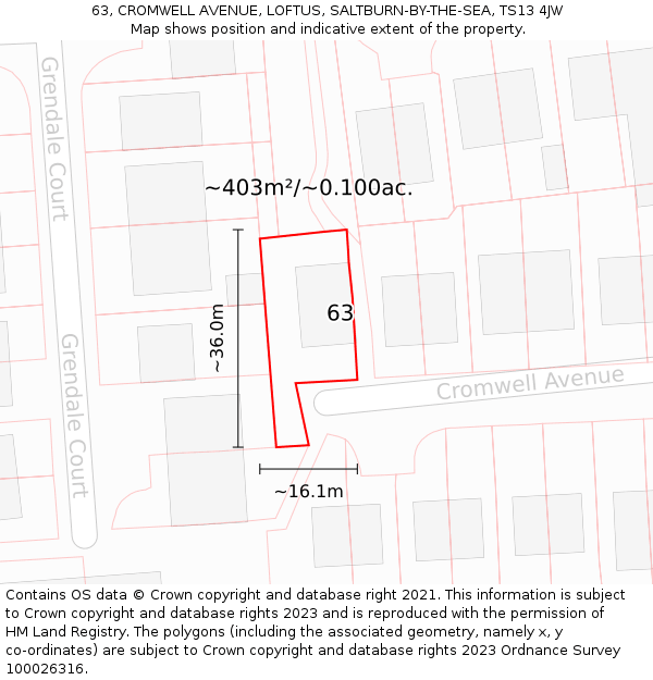 63, CROMWELL AVENUE, LOFTUS, SALTBURN-BY-THE-SEA, TS13 4JW: Plot and title map