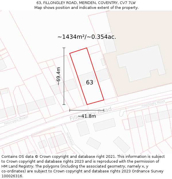 63, FILLONGLEY ROAD, MERIDEN, COVENTRY, CV7 7LW: Plot and title map