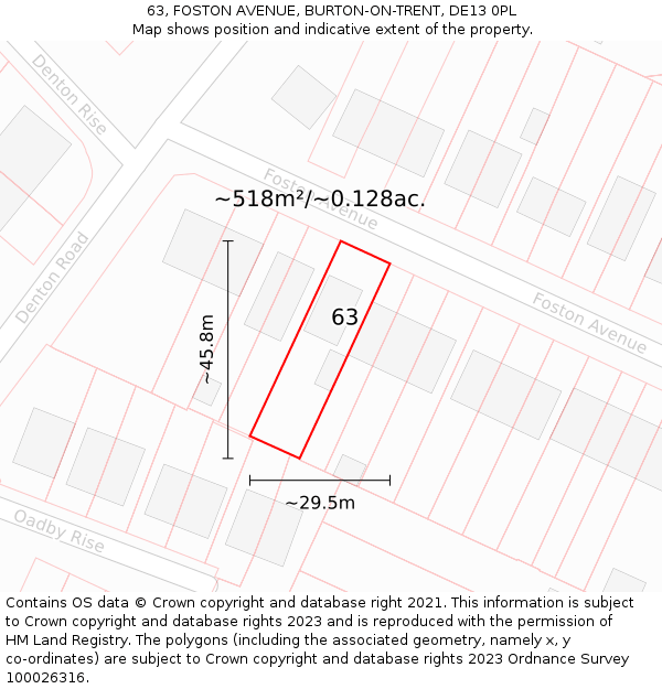 63, FOSTON AVENUE, BURTON-ON-TRENT, DE13 0PL: Plot and title map