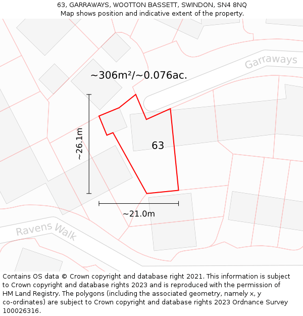 63, GARRAWAYS, WOOTTON BASSETT, SWINDON, SN4 8NQ: Plot and title map