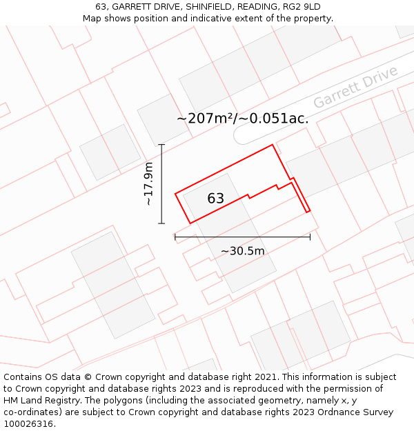 63, GARRETT DRIVE, SHINFIELD, READING, RG2 9LD: Plot and title map