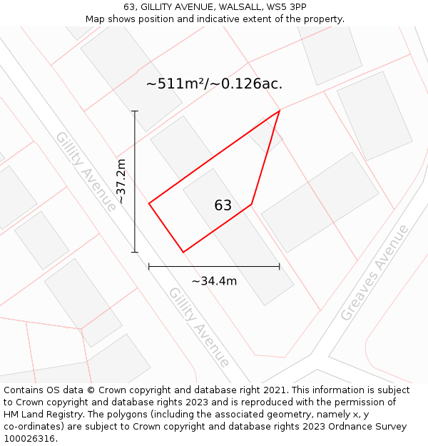 63, GILLITY AVENUE, WALSALL, WS5 3PP: Plot and title map