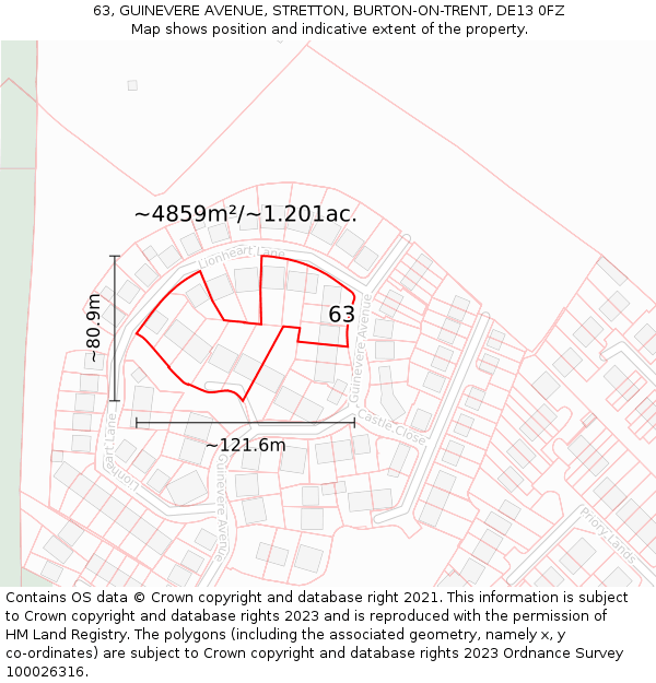 63, GUINEVERE AVENUE, STRETTON, BURTON-ON-TRENT, DE13 0FZ: Plot and title map