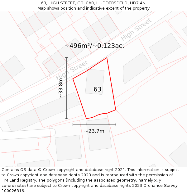 63, HIGH STREET, GOLCAR, HUDDERSFIELD, HD7 4NJ: Plot and title map