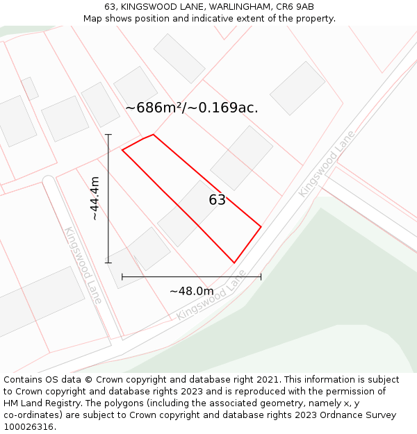 63, KINGSWOOD LANE, WARLINGHAM, CR6 9AB: Plot and title map