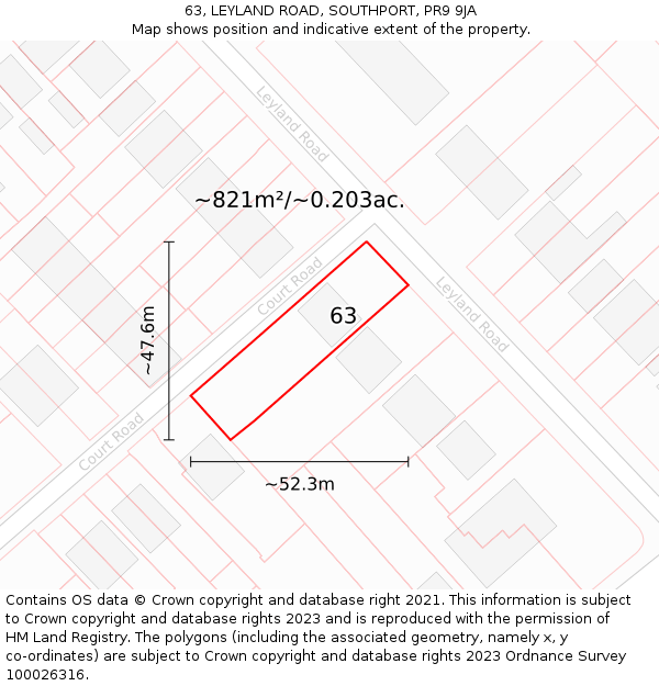 63, LEYLAND ROAD, SOUTHPORT, PR9 9JA: Plot and title map