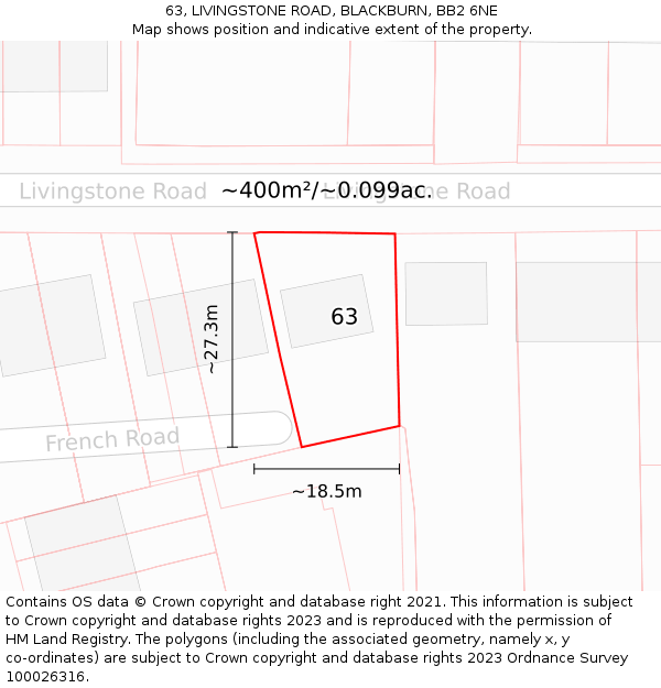 63, LIVINGSTONE ROAD, BLACKBURN, BB2 6NE: Plot and title map