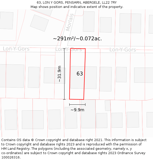 63, LON Y GORS, PENSARN, ABERGELE, LL22 7RY: Plot and title map