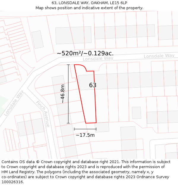 63, LONSDALE WAY, OAKHAM, LE15 6LP: Plot and title map