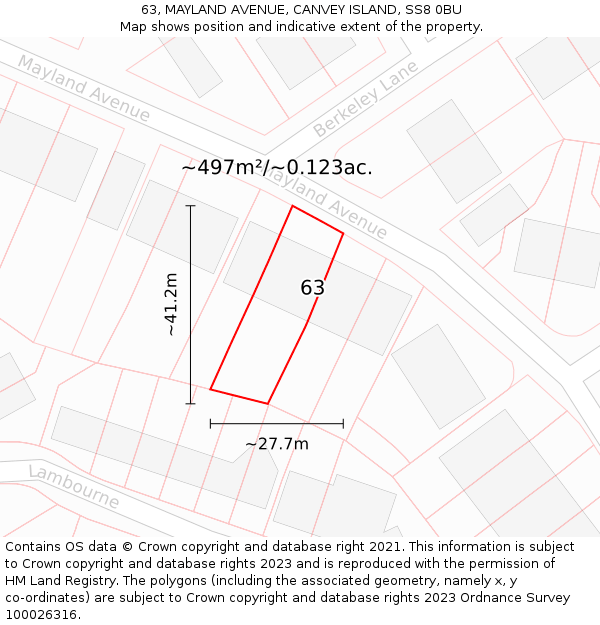 63, MAYLAND AVENUE, CANVEY ISLAND, SS8 0BU: Plot and title map