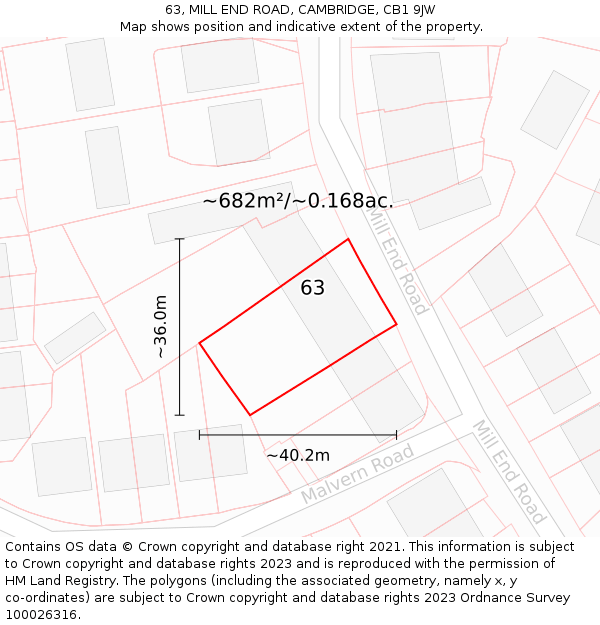 63, MILL END ROAD, CAMBRIDGE, CB1 9JW: Plot and title map