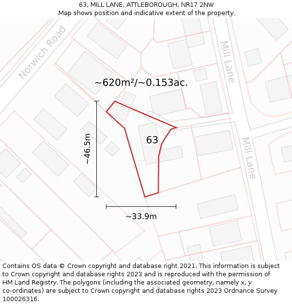 63, MILL LANE, ATTLEBOROUGH, NR17 2NW: Plot and title map