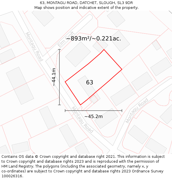 63, MONTAGU ROAD, DATCHET, SLOUGH, SL3 9DR: Plot and title map