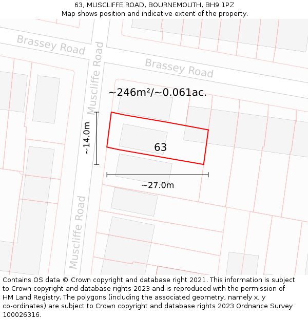 63, MUSCLIFFE ROAD, BOURNEMOUTH, BH9 1PZ: Plot and title map