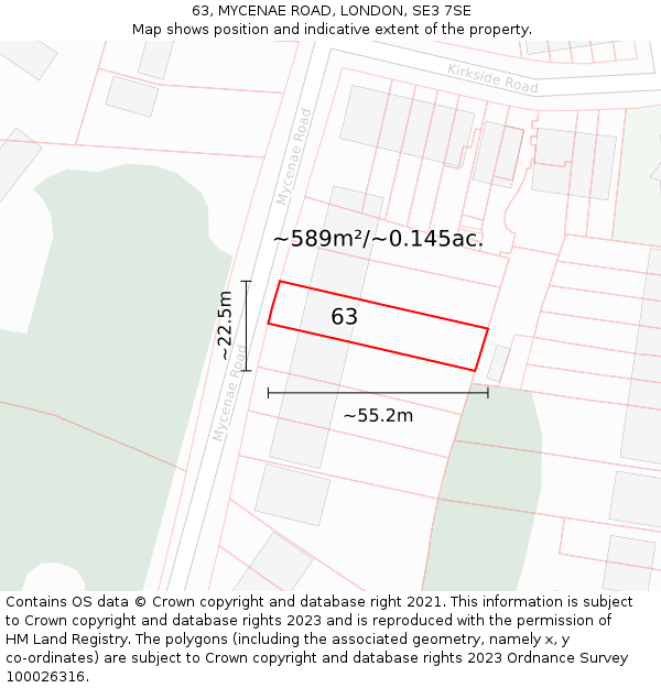 63, MYCENAE ROAD, LONDON, SE3 7SE: Plot and title map