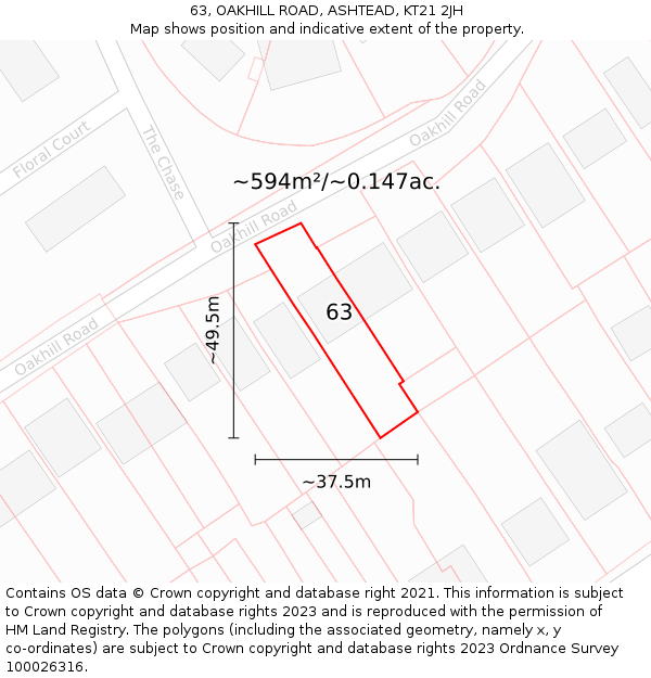 63, OAKHILL ROAD, ASHTEAD, KT21 2JH: Plot and title map