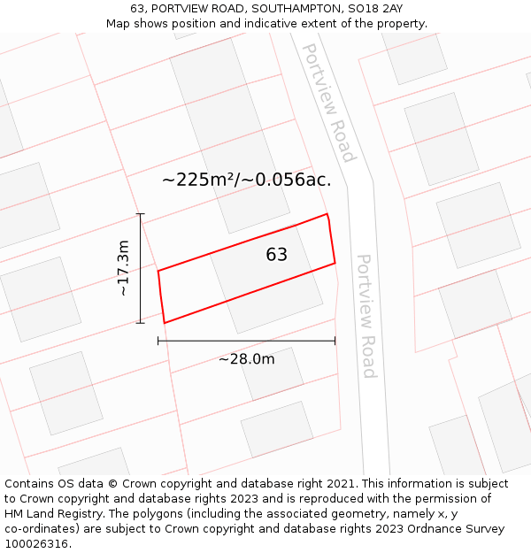 63, PORTVIEW ROAD, SOUTHAMPTON, SO18 2AY: Plot and title map