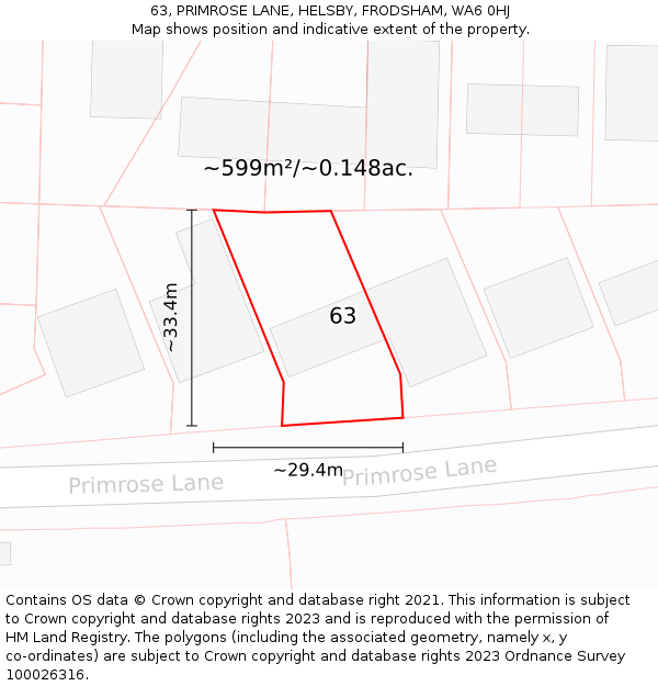 63, PRIMROSE LANE, HELSBY, FRODSHAM, WA6 0HJ: Plot and title map