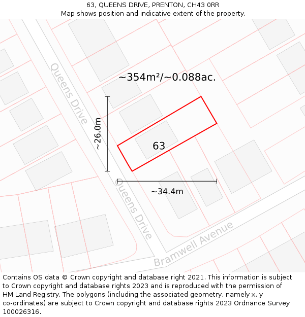 63, QUEENS DRIVE, PRENTON, CH43 0RR: Plot and title map