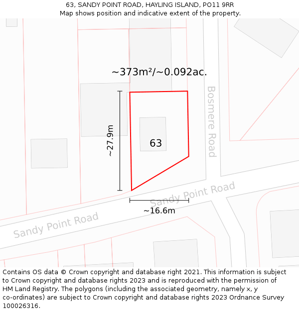 63, SANDY POINT ROAD, HAYLING ISLAND, PO11 9RR: Plot and title map