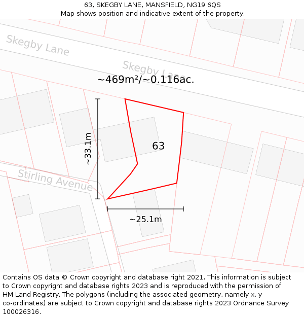 63, SKEGBY LANE, MANSFIELD, NG19 6QS: Plot and title map