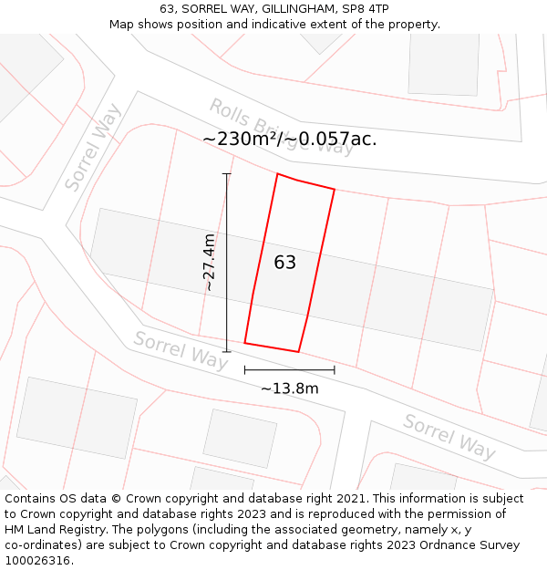 63, SORREL WAY, GILLINGHAM, SP8 4TP: Plot and title map