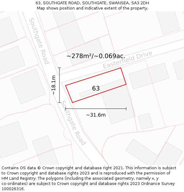 63, SOUTHGATE ROAD, SOUTHGATE, SWANSEA, SA3 2DH: Plot and title map