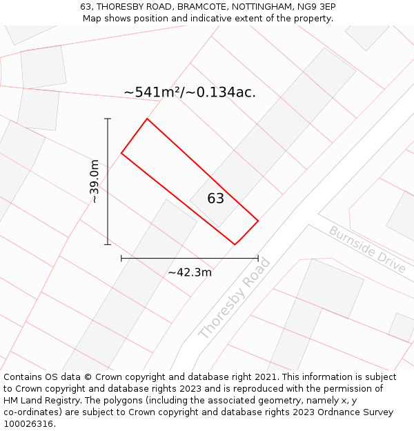 63, THORESBY ROAD, BRAMCOTE, NOTTINGHAM, NG9 3EP: Plot and title map