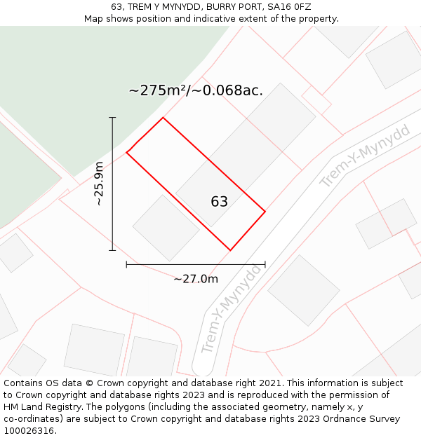 63, TREM Y MYNYDD, BURRY PORT, SA16 0FZ: Plot and title map