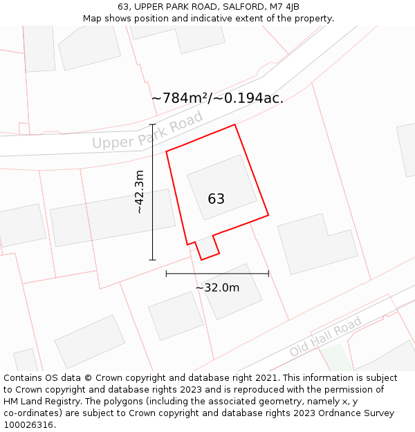 63, UPPER PARK ROAD, SALFORD, M7 4JB: Plot and title map