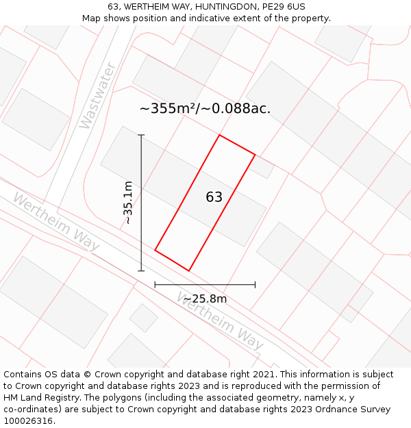 63, WERTHEIM WAY, HUNTINGDON, PE29 6US: Plot and title map